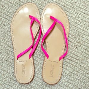 J.Crew sandals with hot pink straps. J.Crew sandals with hot pink straps.