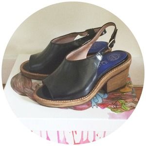 Jeffrey Campbell Shoes - JC Gena Peep Toe Sling Backs in Black Shiny Jeffrey Campbell Shoes - JC Gena Peep Toe Sling Backs in Black Shiny