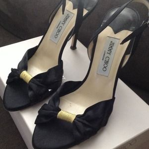 Jimmy Choo Black Satin Music Sandal Jimmy Choo Black Satin Music Sandal
