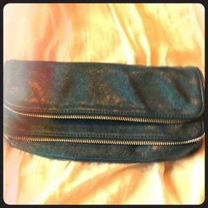 Blue leather double zipper clutch Blue leather double zipper clutch