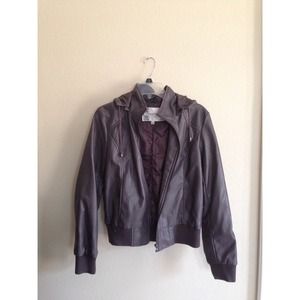 Hooded Brown Leather Jacket (Brandy Melville) Hooded Brown Leather Jacket (Brandy Melville)