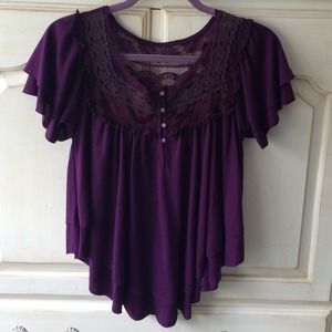 Free People Purple Babydoll Top w/ Lace Detail Free People Purple Babydoll Top w/ Lace Detail