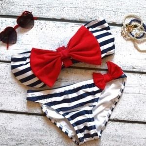 Other - Sailor stripe cheeky bikini with red bow ⚓️❤️ Other - Sailor stripe cheeky bikini with red bow ⚓️❤️