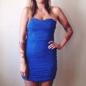 bebe Dresses & Skirts - Vibrant Blue Mesh Bebe Dress w/Silver Studs bebe Dresses & Skirts - Vibrant Blue Mesh Bebe Dress w/Silver Studs