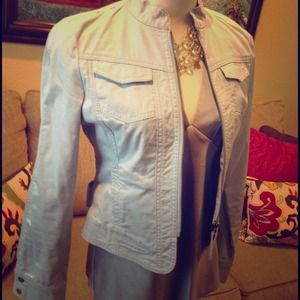 CAbi light blue jacket with zip front. CAbi light blue jacket with zip front.