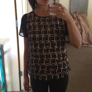 Maison Jules Tops - Sheer navy top w/sequin pattern Maison Jules Tops - Sheer navy top w/sequin pattern