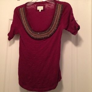 Anthropologie Deletta Brand Wine/Bronze Beaded Top Anthropologie Deletta Brand Wine/Bronze Beaded Top