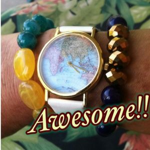 World Map Watch White Band World Map Watch White Band