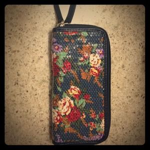 Navy floral sparkle sequined double zipper wallet Navy floral sparkle sequined double zipper wallet