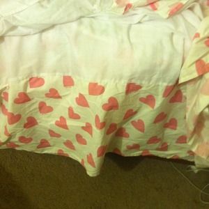 White bed skirt with pink hearts Victoria's Secret White bed skirt with pink hearts Victoria's Secret