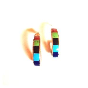 ๏ 1.25" Navajo Inlay Open Back Hoop Earrings ๏ 1.25" Navajo Inlay Open Back Hoop Earrings