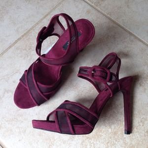 New Zara Maroon Mesh Ankle Strap Heels Size 8/39 New Zara Maroon Mesh Ankle Strap Heels Size 8/39