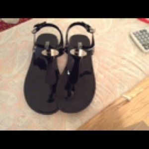 Black silver plate jelly t strap sandal Black silver plate jelly t strap sandal