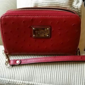 Michael Kors wristlet wallet Red ostrich essential Michael Kors wristlet wallet Red ostrich essential
