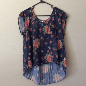 Exhilaration Tops - Navy blue top with flower detail Exhilaration Tops - Navy blue top with flower detail