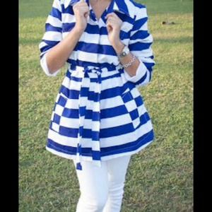 Cynthia Rowley Blue / White Nautical Striped Coat Cynthia Rowley Blue / White Nautical Striped Coat