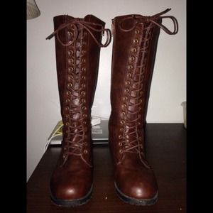 Brown Knee High Lace-up Combat boots Brown Knee High Lace-up Combat boots