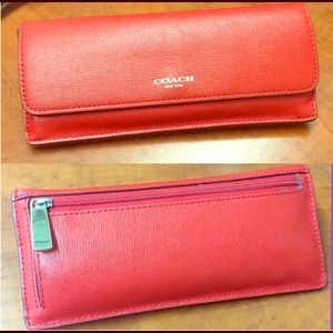 Coach Red Saffiano Leather Slim Wallet Coach Red Saffiano Leather Slim Wallet