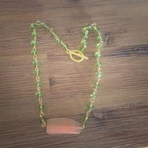 Green crystal necklace with orange natural stone Green crystal necklace with orange natural stone