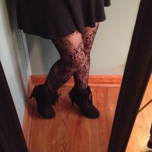 Black fringe booties, boots, 3 1/2 inch heel Black fringe booties, boots, 3 1/2 inch heel