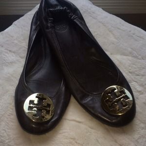 Brown leather Tory Burch Reva flats Brown leather Tory Burch Reva flats