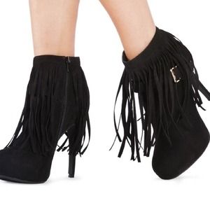 Black Fringe Heeled Booties Black Fringe Heeled Booties