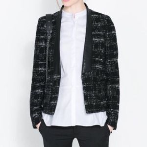 NWT Zara Collarless Black & White Blazer w Leather NWT Zara Collarless Black & White Blazer w Leather
