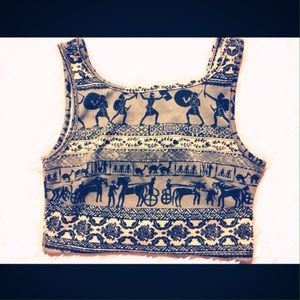 Egyptian Print Cut Out Crop Top w/ Bow Detail Egyptian Print Cut Out Crop Top w/ Bow Detail