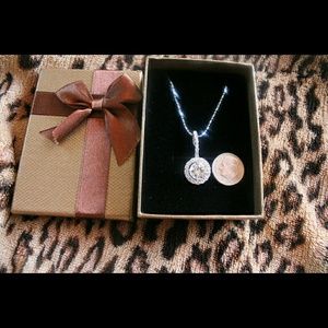 New cz diamond necklace halo round chain silver New cz diamond necklace halo round chain silver