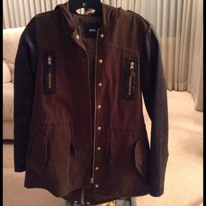 Faux Leather Sleeve Cargo Jacket Faux Leather Sleeve Cargo Jacket