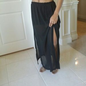 Long Sheer Black Skirt with split Long Sheer Black Skirt with split