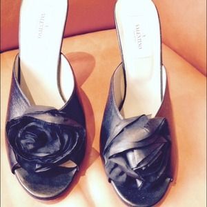 Valentino Shoes - Valentino Black Silk Petal Leather Mule Sandal 10 Valentino Shoes - Valentino Black Silk Petal Leather Mule Sandal 10