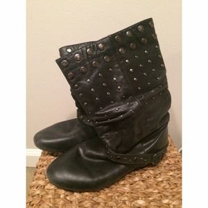 Aldo Black Leather Studded Boots Aldo Black Leather Studded Boots
