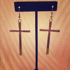 Antiqued gold tone cross earrings Antiqued gold tone cross earrings