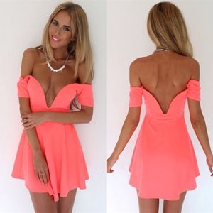 Marty Swing Dress - Coral / semi formal / deep v Marty Swing Dress - Coral / semi formal / deep v