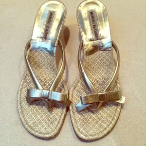Manolo Blahnik gold bow tie sandals Manolo Blahnik gold bow tie sandals