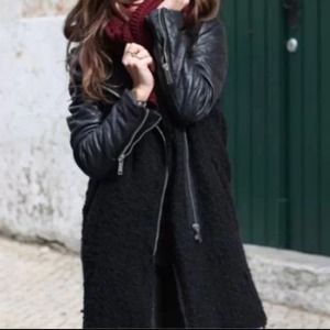 Zara boucle coat with leather sleeves. Zara boucle coat with leather sleeves.