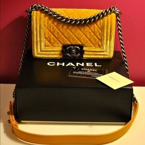 Chanel Le Boy Bag in Yellow Velvet Chanel Le Boy Bag in Yellow Velvet