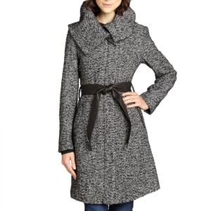 Cole Haan black and white leather belt wool coat Cole Haan black and white leather belt wool coat
