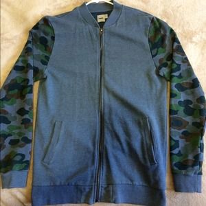 Men's small ASOS Bomber Sweater with Camo Sleeves Men's small ASOS Bomber Sweater with Camo Sleeves