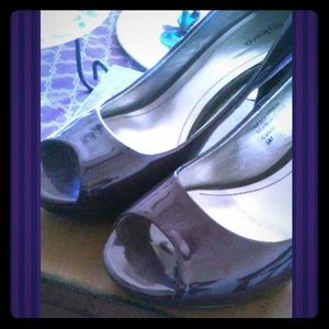 Purple patent leather peep toe pumps Purple patent leather peep toe pumps