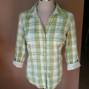 Style & Co Tops - Style & Co. Lime Green Plaid & Polka-dot Top Style & Co Tops - Style & Co. Lime Green Plaid & Polka-dot Top