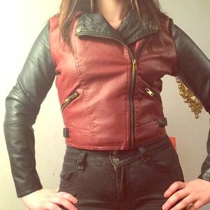 Black & Red leather biker babe jacket NWOT Black & Red leather biker babe jacket NWOT
