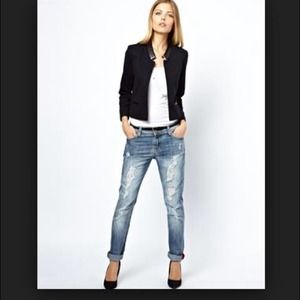 ASOS PETITE Crop Blazer With PU Collar ASOS PETITE Crop Blazer With PU Collar