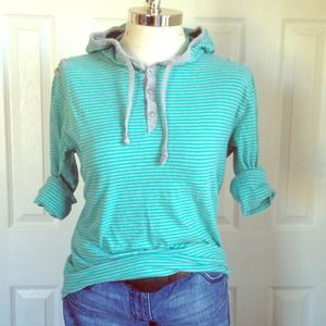 anchor blue Tops - Turquoise and grey long sleeve shirt with hood! anchor blue Tops - Turquoise and grey long sleeve shirt with hood!