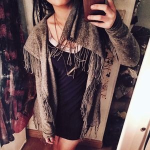 Cozy cynthia rowley fringe cashmere grey cardigan Cozy cynthia rowley fringe cashmere grey cardigan
