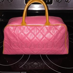 Chanel pink caviar leather large bowling bag Chanel pink caviar leather large bowling bag