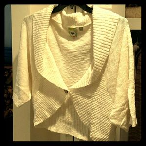 Roxy Ivory-cream Shawl-Collared Cropped Sweater Roxy Ivory-cream Shawl-Collared Cropped Sweater