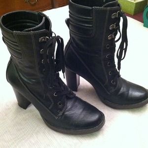 Edgy Black Lace Up Combat boots with heel Edgy Black Lace Up Combat boots with heel