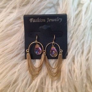 Gold Chain w/Iridescent Stones Earrings Gold Chain w/Iridescent Stones Earrings